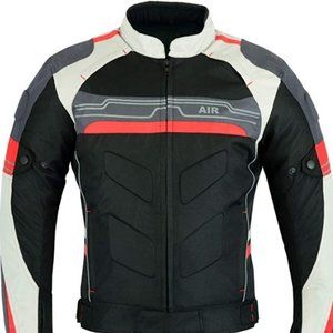 MOTORCYCLE ARMOURED HIGH PROTECTION CORDURA WATERPROOF JACKET BLACK/WHITE/RED Sm